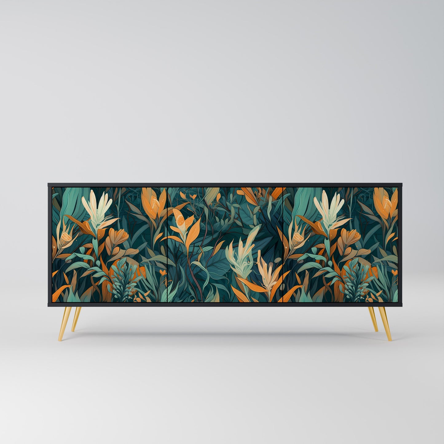 Credenza a 3 ante FLORAL SERENITY in finitura nera