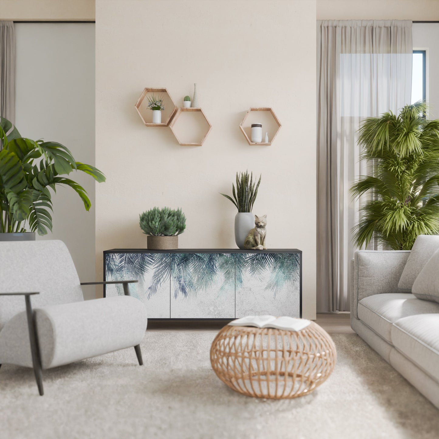 Credenza PALM VEIL a 3 ante in finitura nera