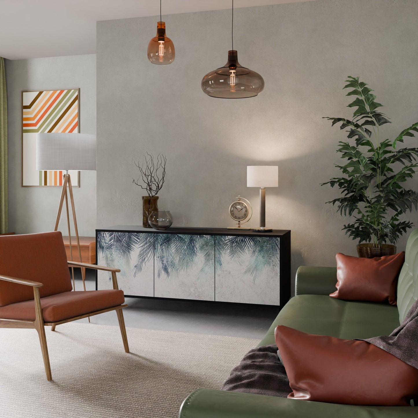Credenza PALM VEIL a 3 ante in finitura nera
