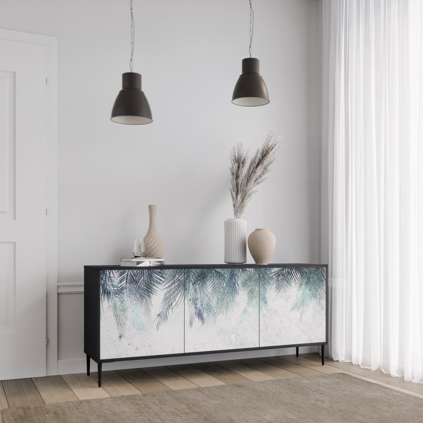 Credenza PALM VEIL a 3 ante in finitura nera