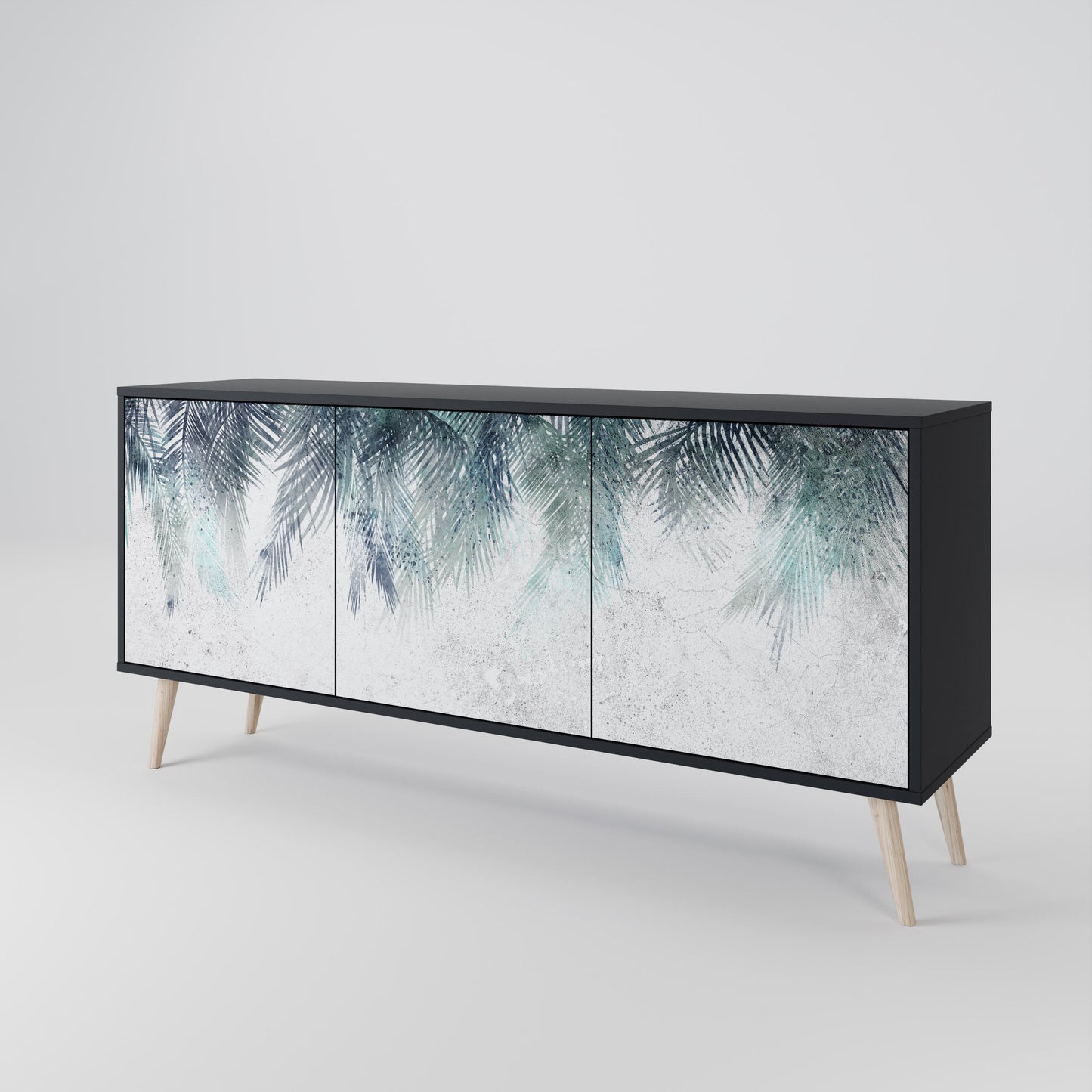 Credenza PALM VEIL a 3 ante in finitura nera
