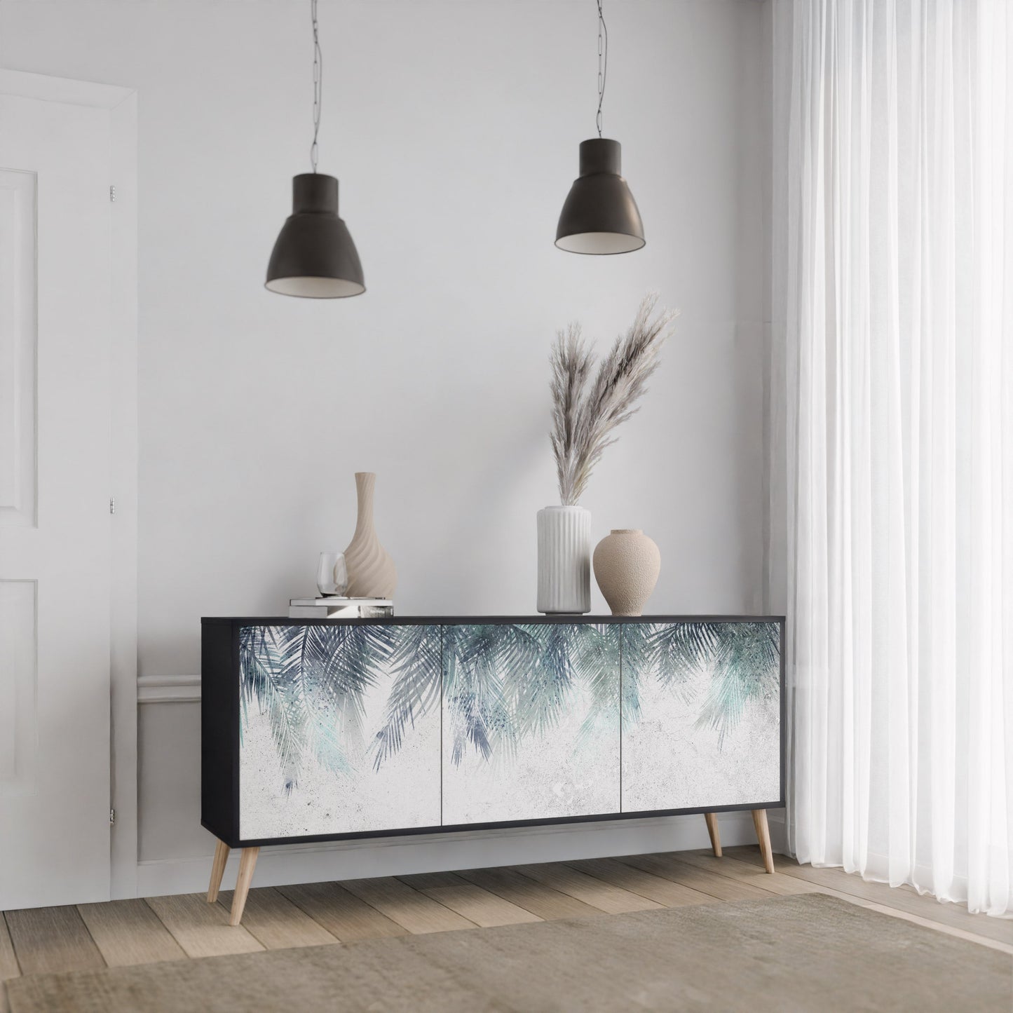 Credenza PALM VEIL a 3 ante in finitura nera