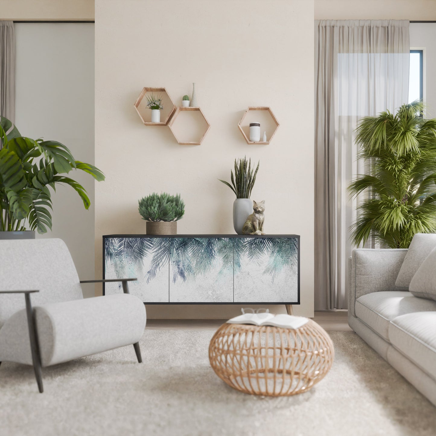 Credenza PALM VEIL a 3 ante in finitura nera