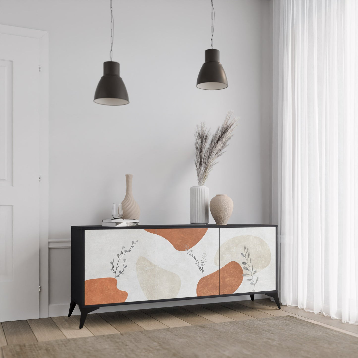 Credenza TRANQUIL TWIG a 3 ante in finitura nera