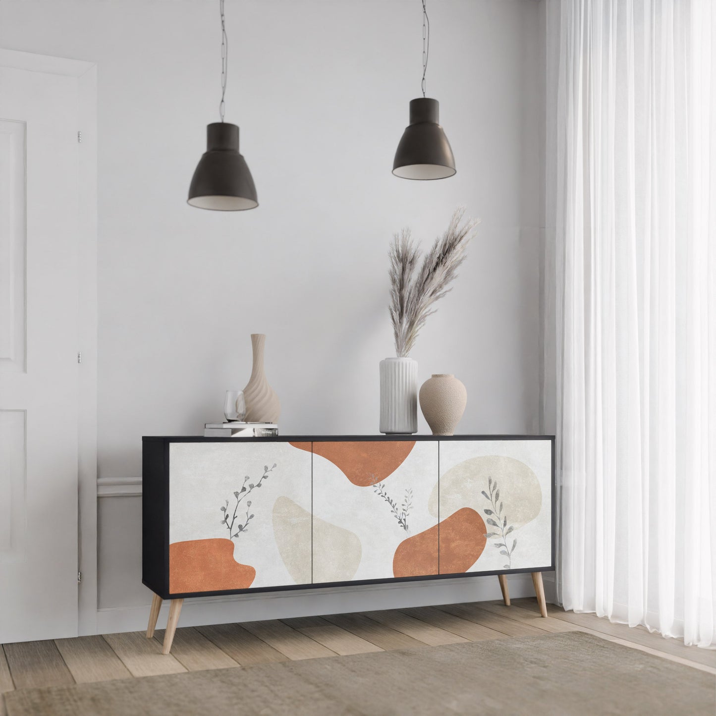 Credenza TRANQUIL TWIG a 3 ante in finitura nera
