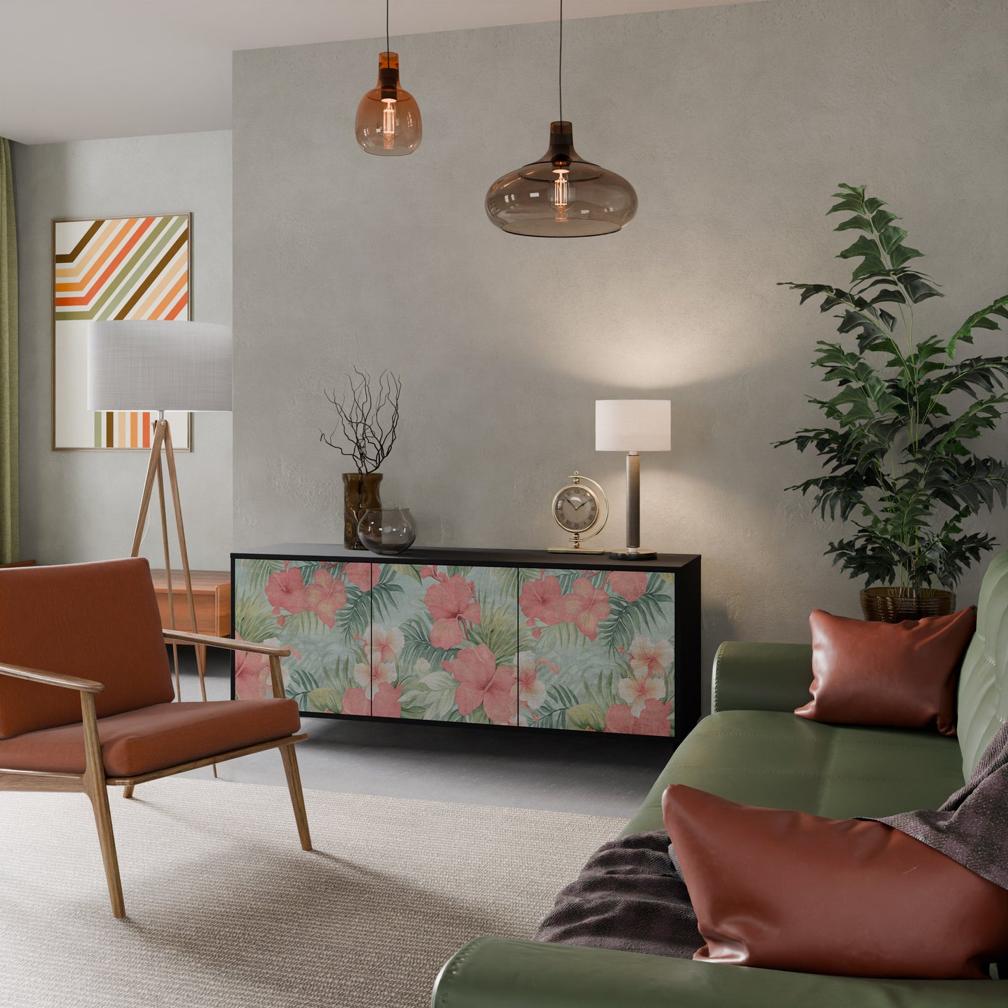 Credenza a 3 ante HAWAIIAN SPIRIT in finitura nera