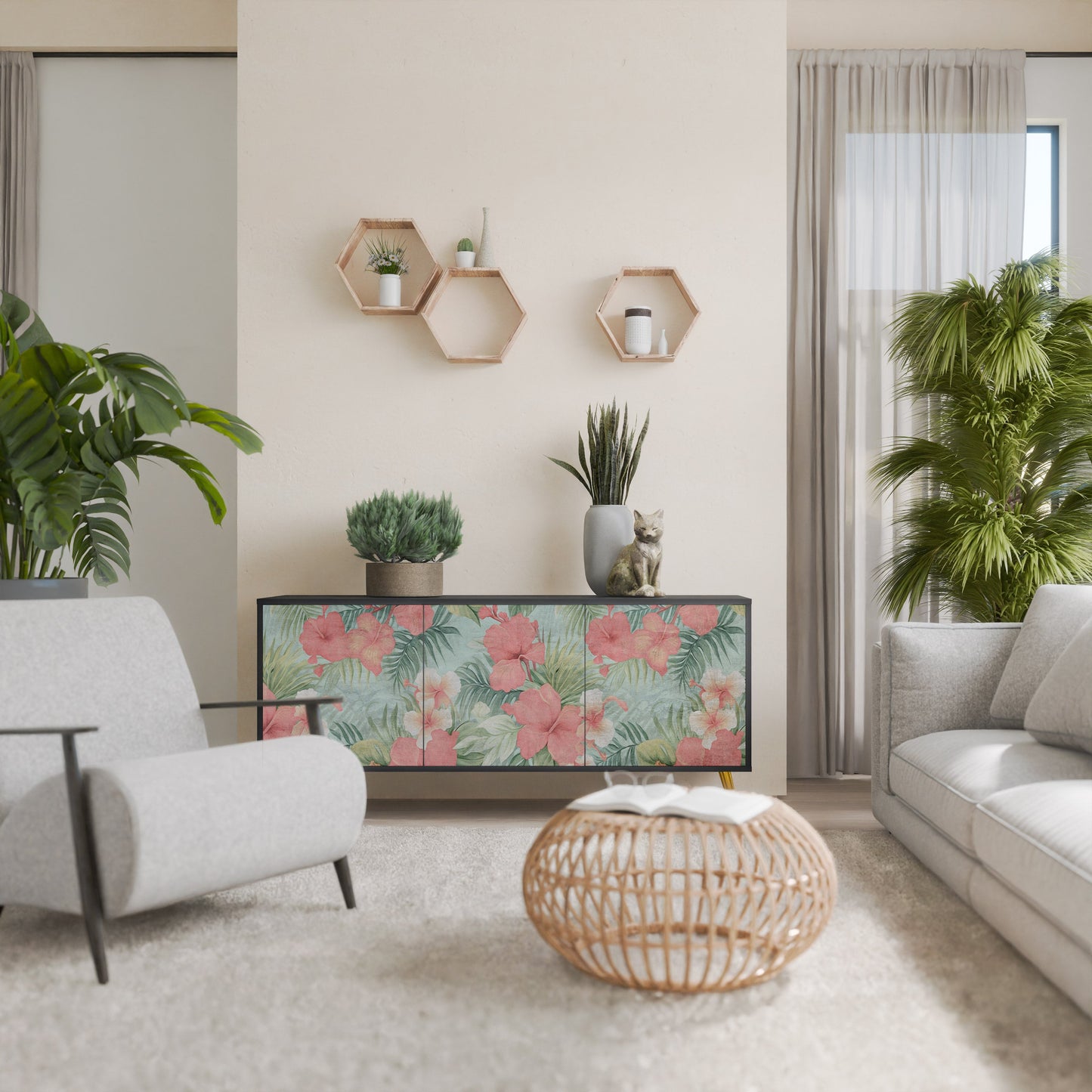 Credenza a 3 ante HAWAIIAN SPIRIT in finitura nera