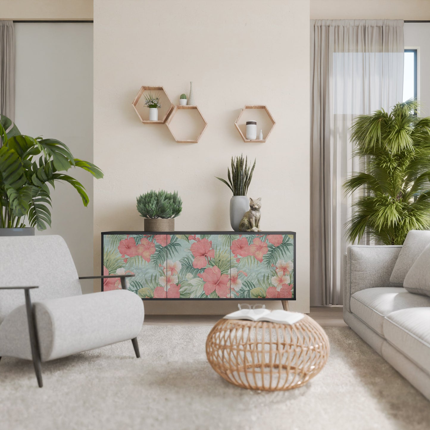 Credenza a 3 ante HAWAIIAN SPIRIT in finitura nera