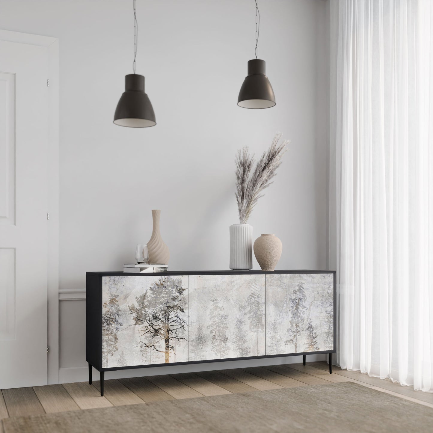 Credenza a 3 ante FADE IN THE TREES in finitura nera