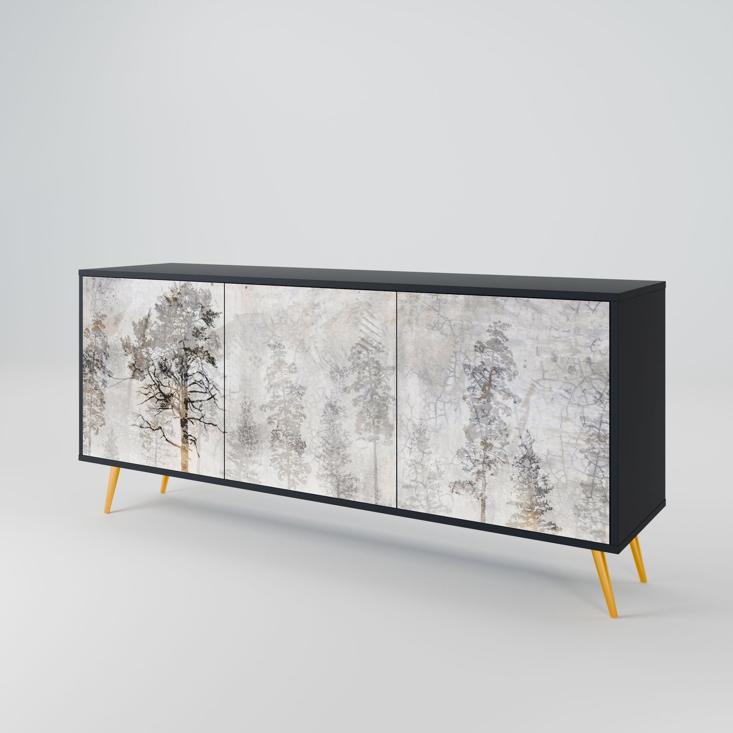 Credenza a 3 ante FADE IN THE TREES in finitura nera