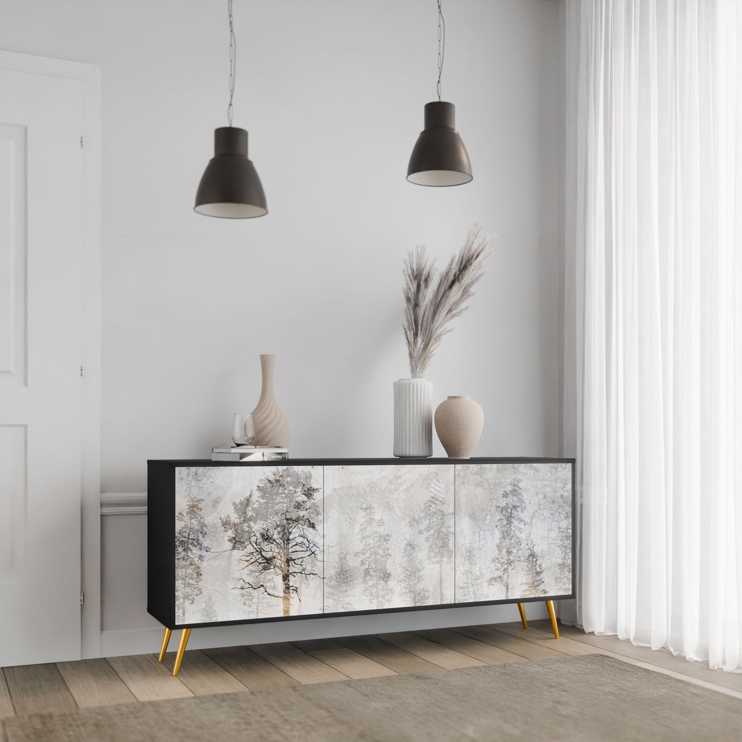 Credenza a 3 ante FADE IN THE TREES in finitura nera