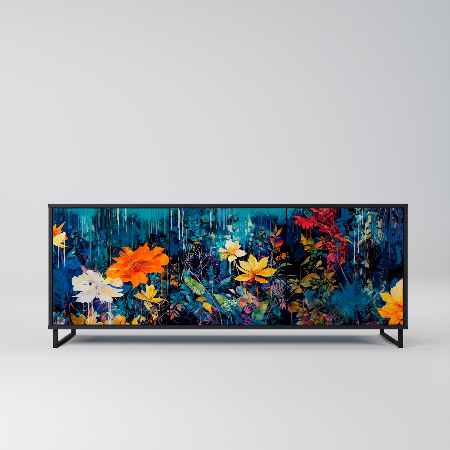 Credenza a 3 ante MIDNIGHT BLOSSOM in finitura nera