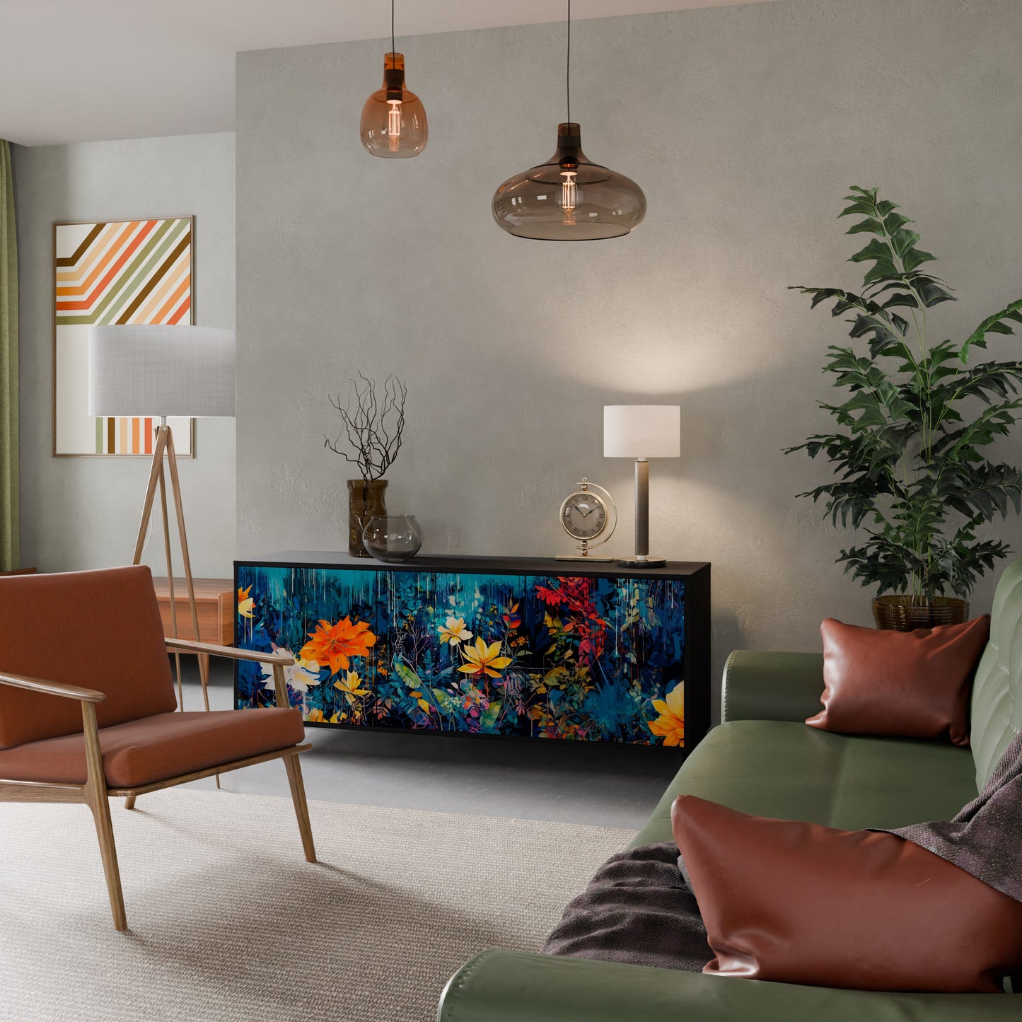 Credenza a 3 ante MIDNIGHT BLOSSOM in finitura nera
