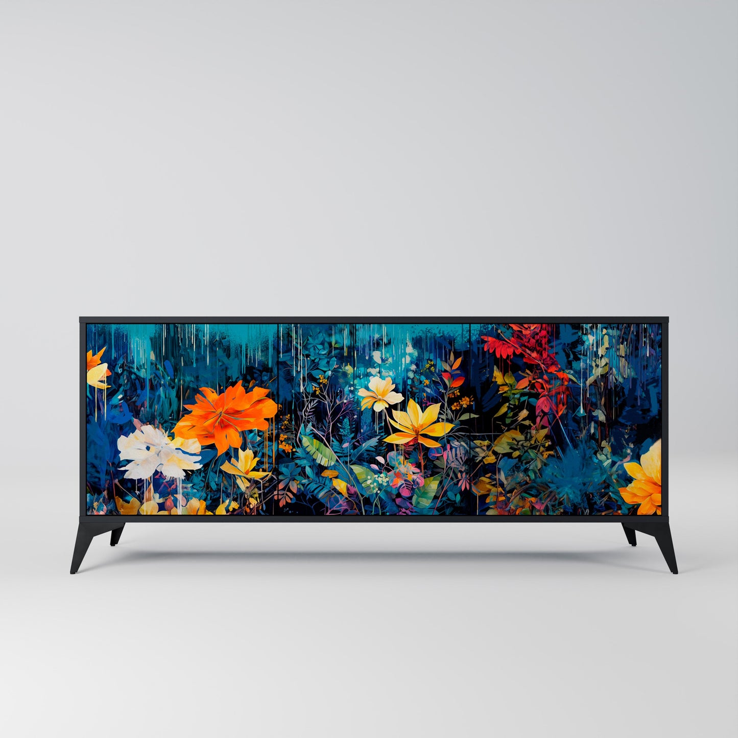 Credenza a 3 ante MIDNIGHT BLOSSOM in finitura nera