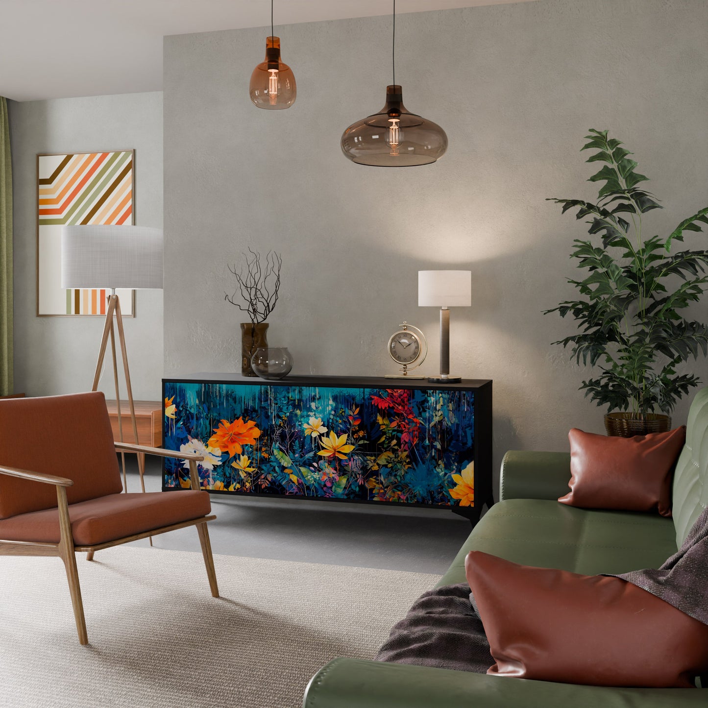 Credenza a 3 ante MIDNIGHT BLOSSOM in finitura nera
