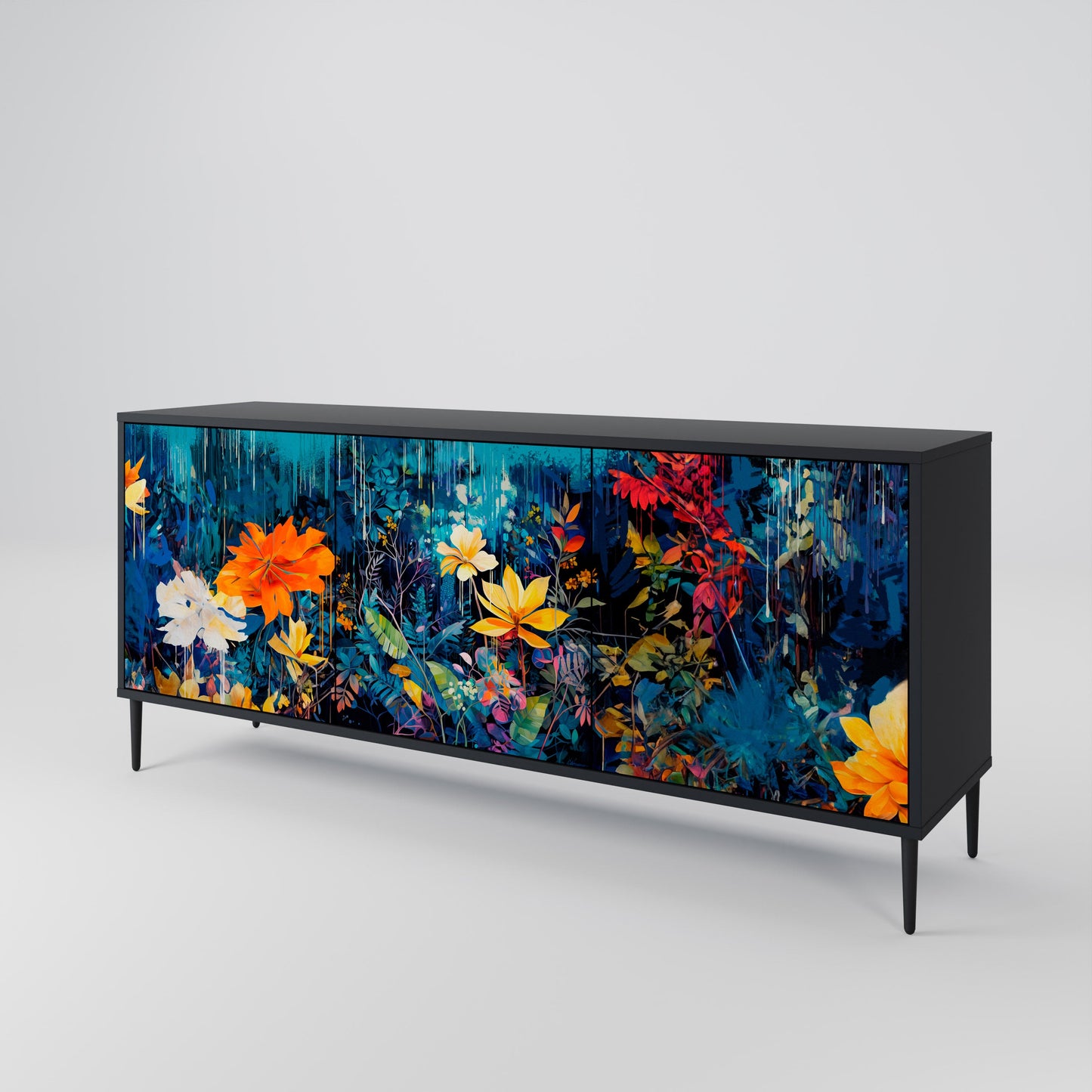 Credenza a 3 ante MIDNIGHT BLOSSOM in finitura nera