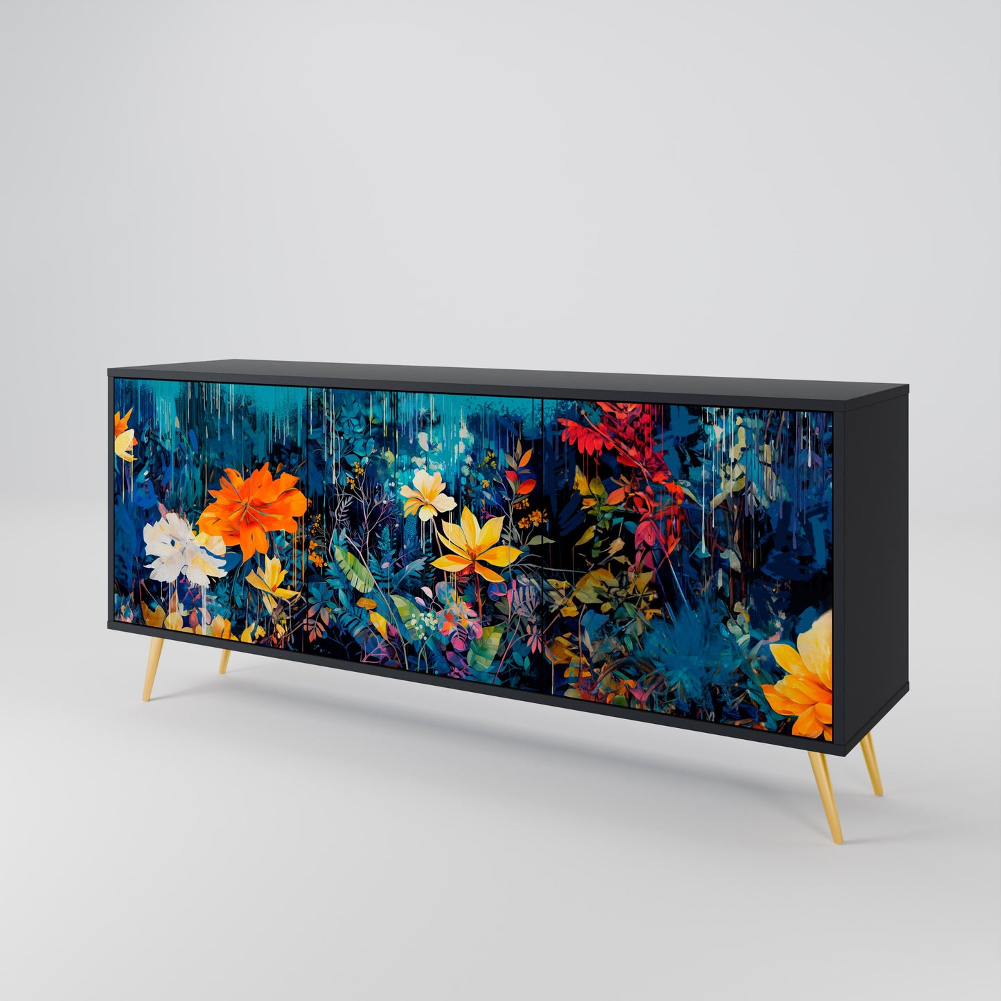 Credenza a 3 ante MIDNIGHT BLOSSOM in finitura nera