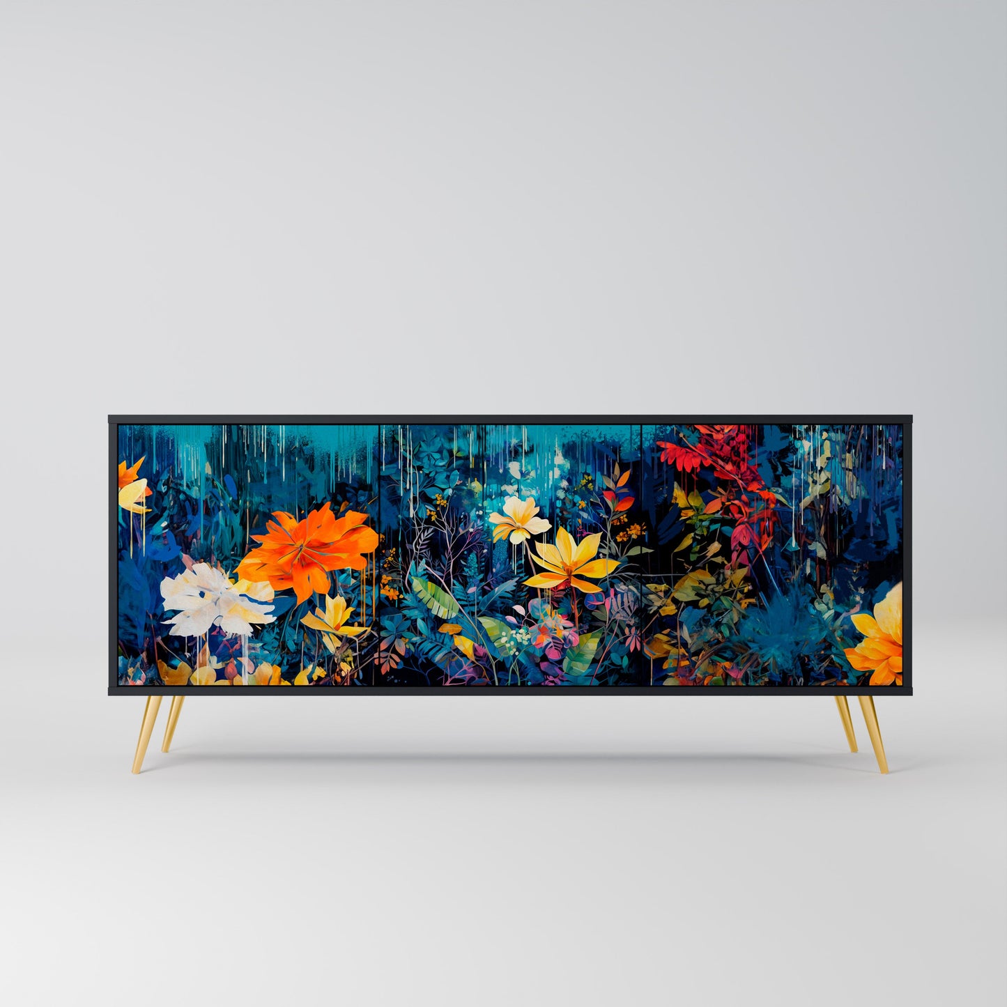 Credenza a 3 ante MIDNIGHT BLOSSOM in finitura nera