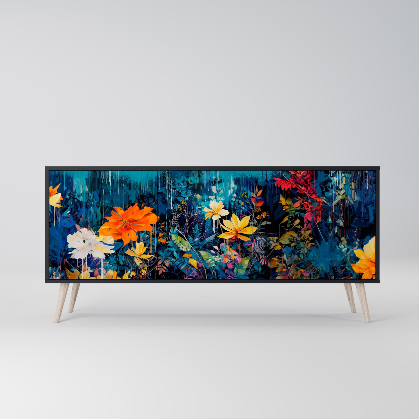 Credenza a 3 ante MIDNIGHT BLOSSOM in finitura nera