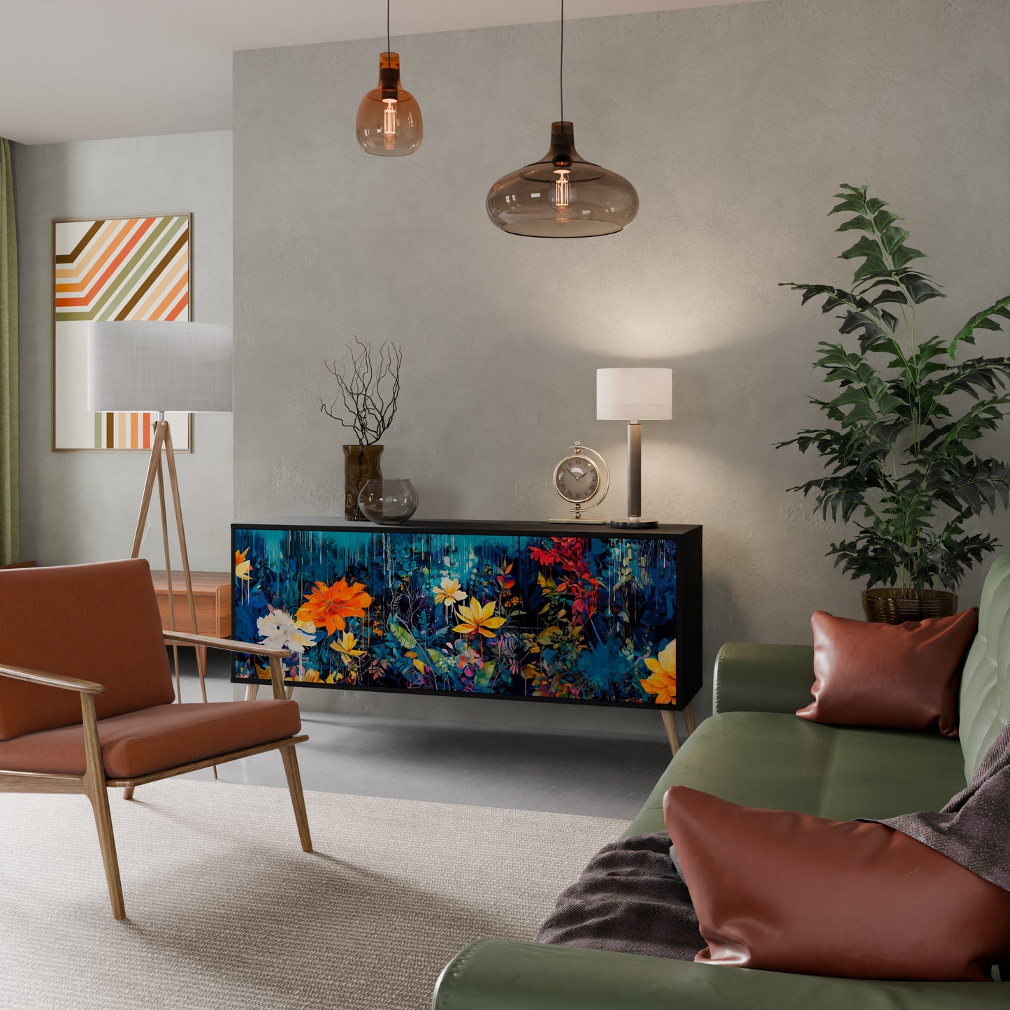 Credenza a 3 ante MIDNIGHT BLOSSOM in finitura nera