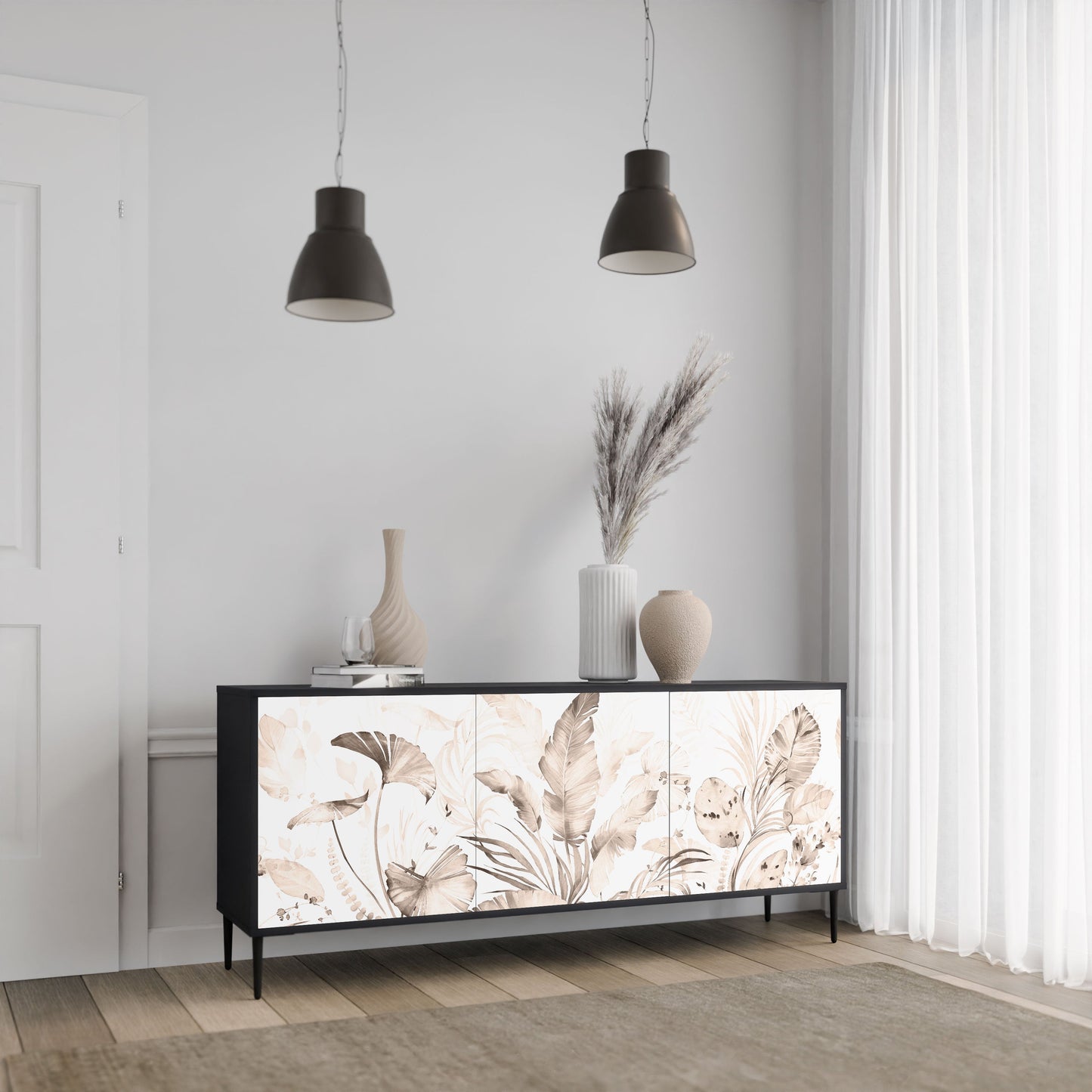 Credenza WILD TENDERNESS a 3 ante in finitura nera