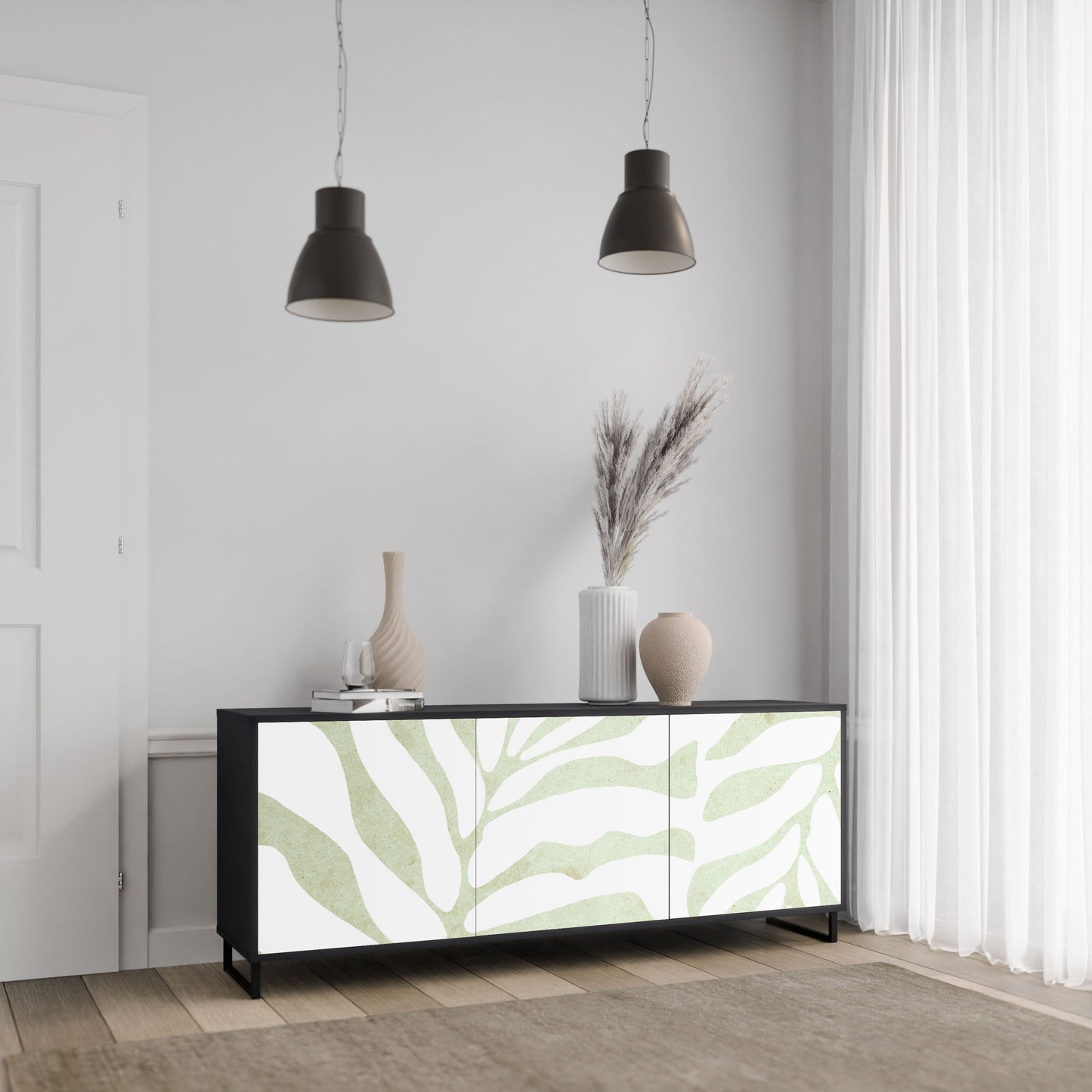 Credenza BOTANICAL SPARK a 3 ante in finitura nera