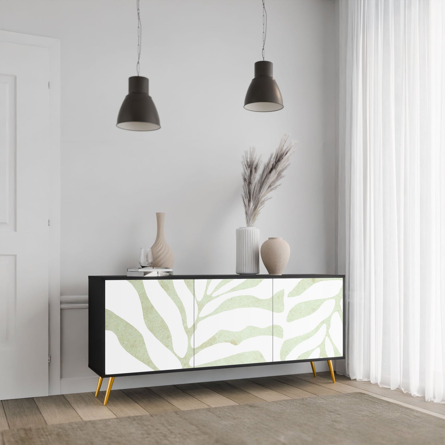 Credenza BOTANICAL SPARK a 3 ante in finitura nera