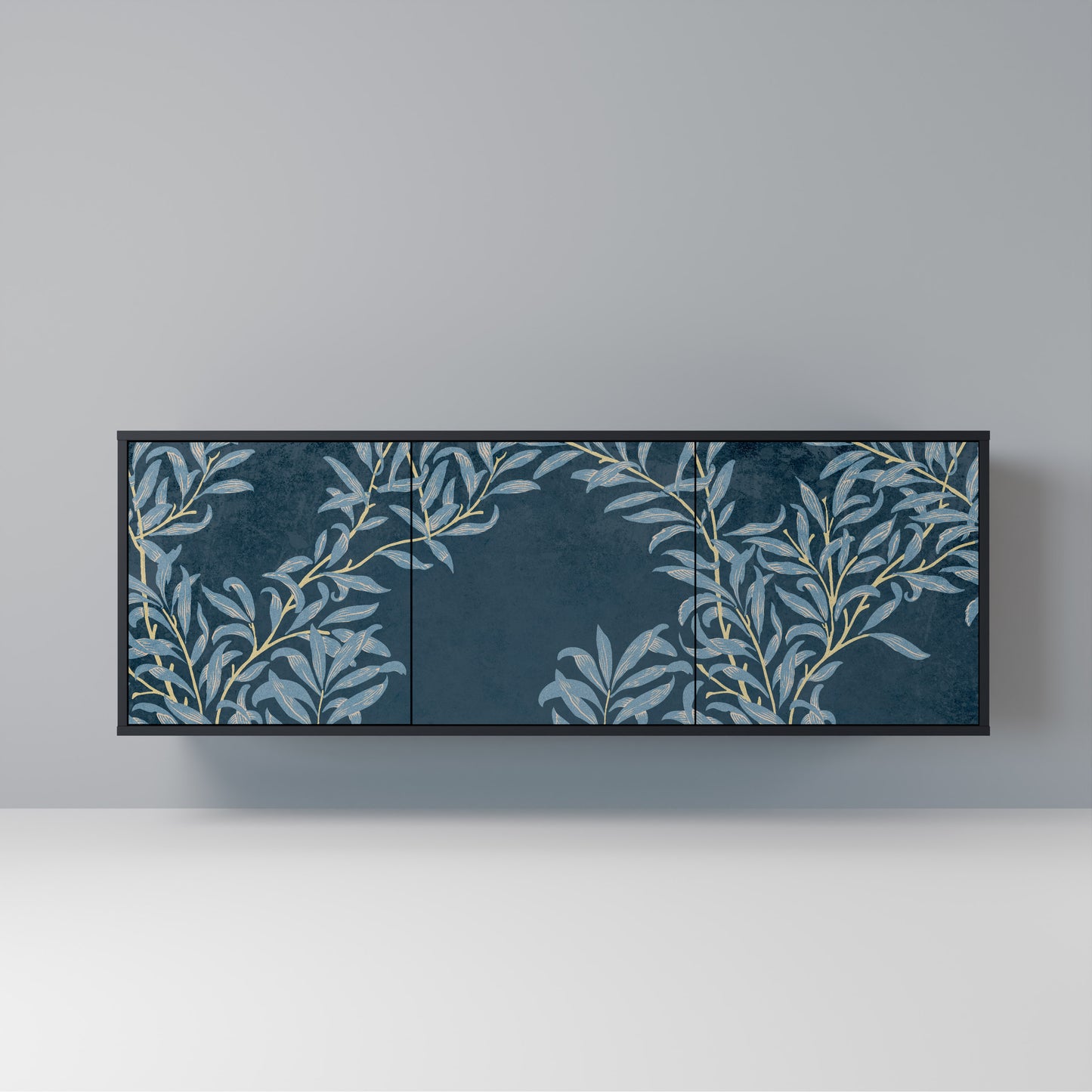 BLUE LEAVES Madia a 3 Ante in Finitura Nera