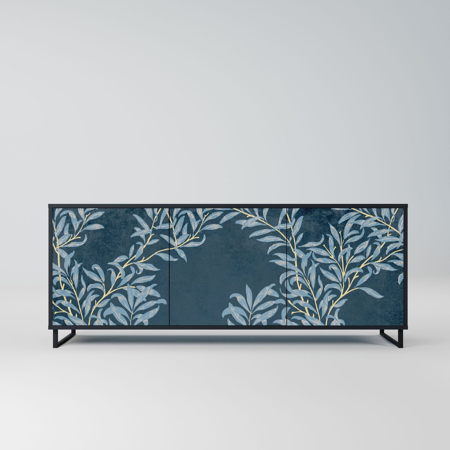 BLUE LEAVES 3-Door Sideboard in Black Finish