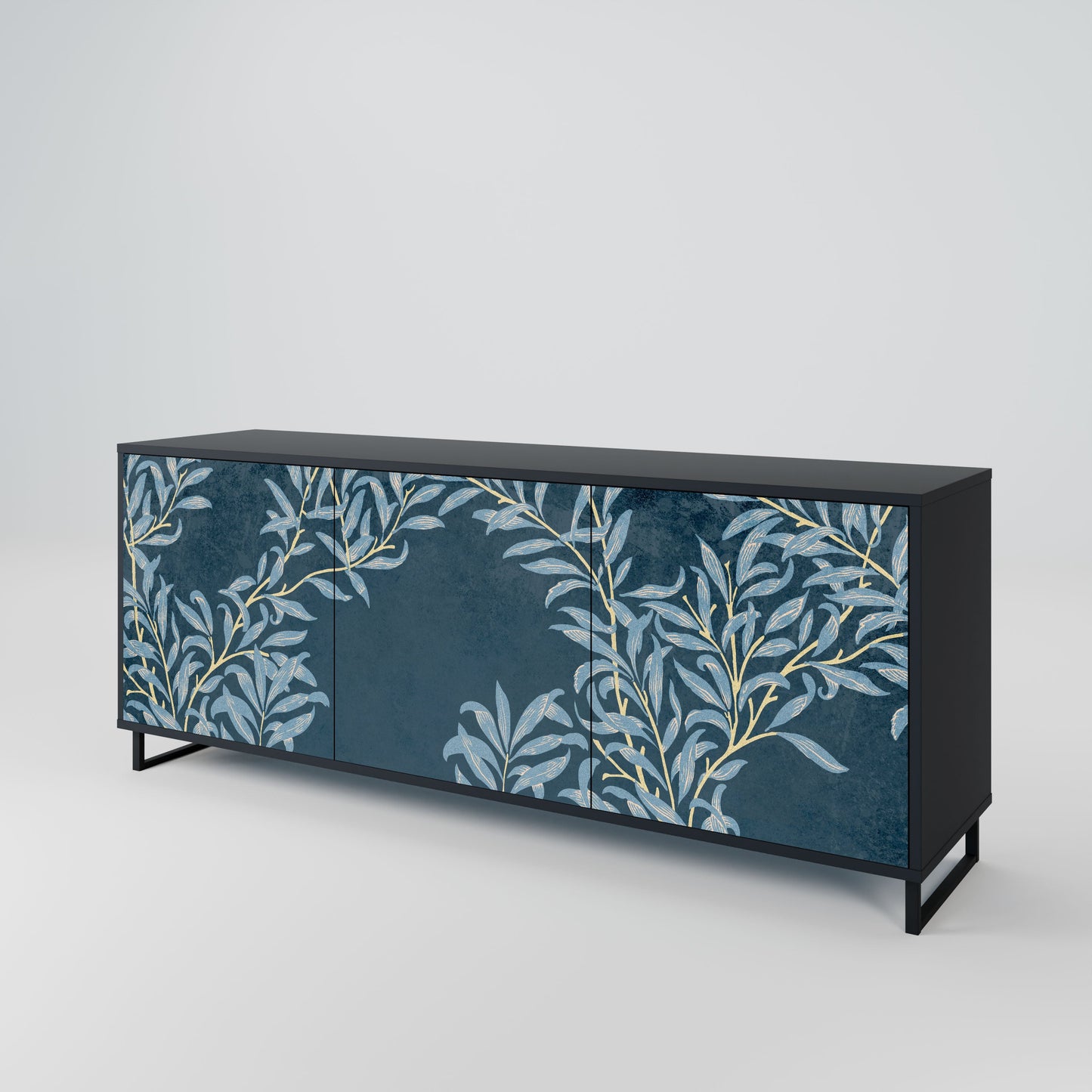 BLUE LEAVES 3-Door Sideboard in Black Finish