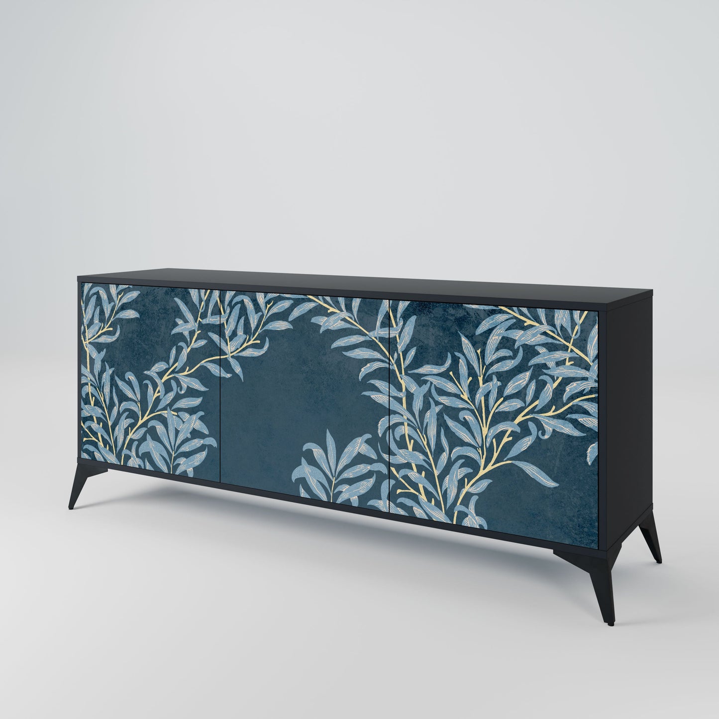 BLUE LEAVES 3-Door Sideboard in Black Finish