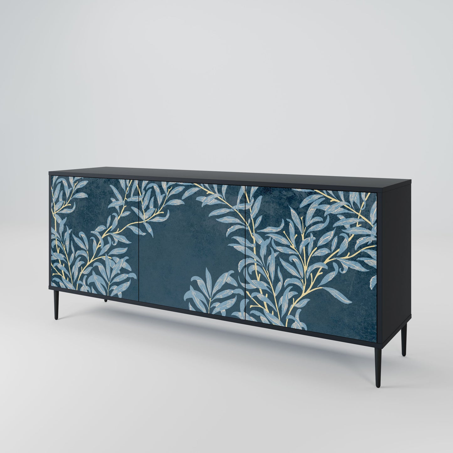 BLUE LEAVES 3-Door Sideboard in Black Finish