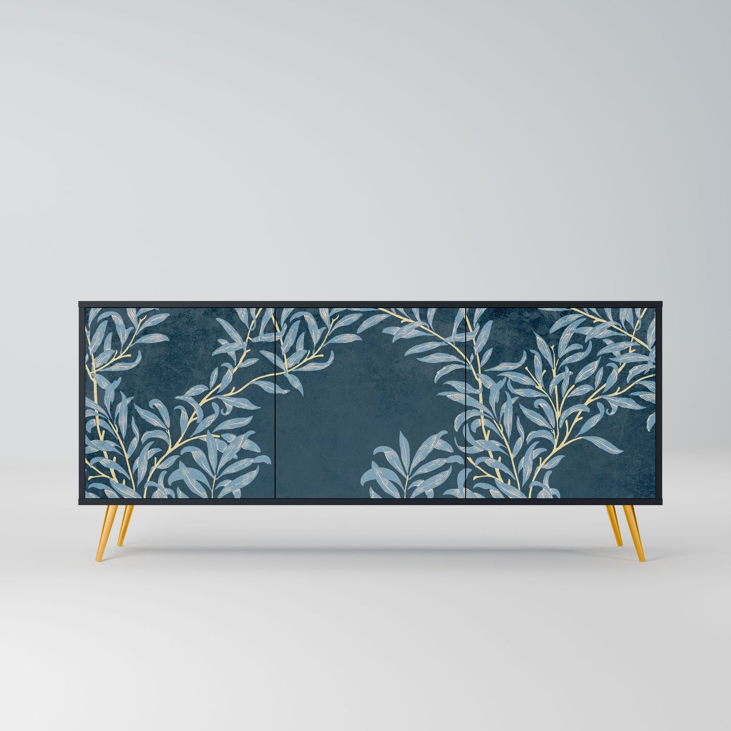 BLUE LEAVES 3-Door Sideboard in Black Finish