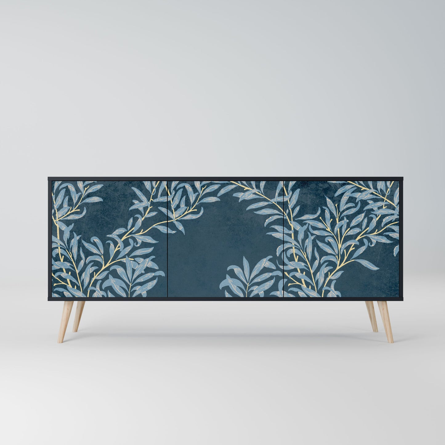 BLUE LEAVES 3-Door Sideboard in Black Finish