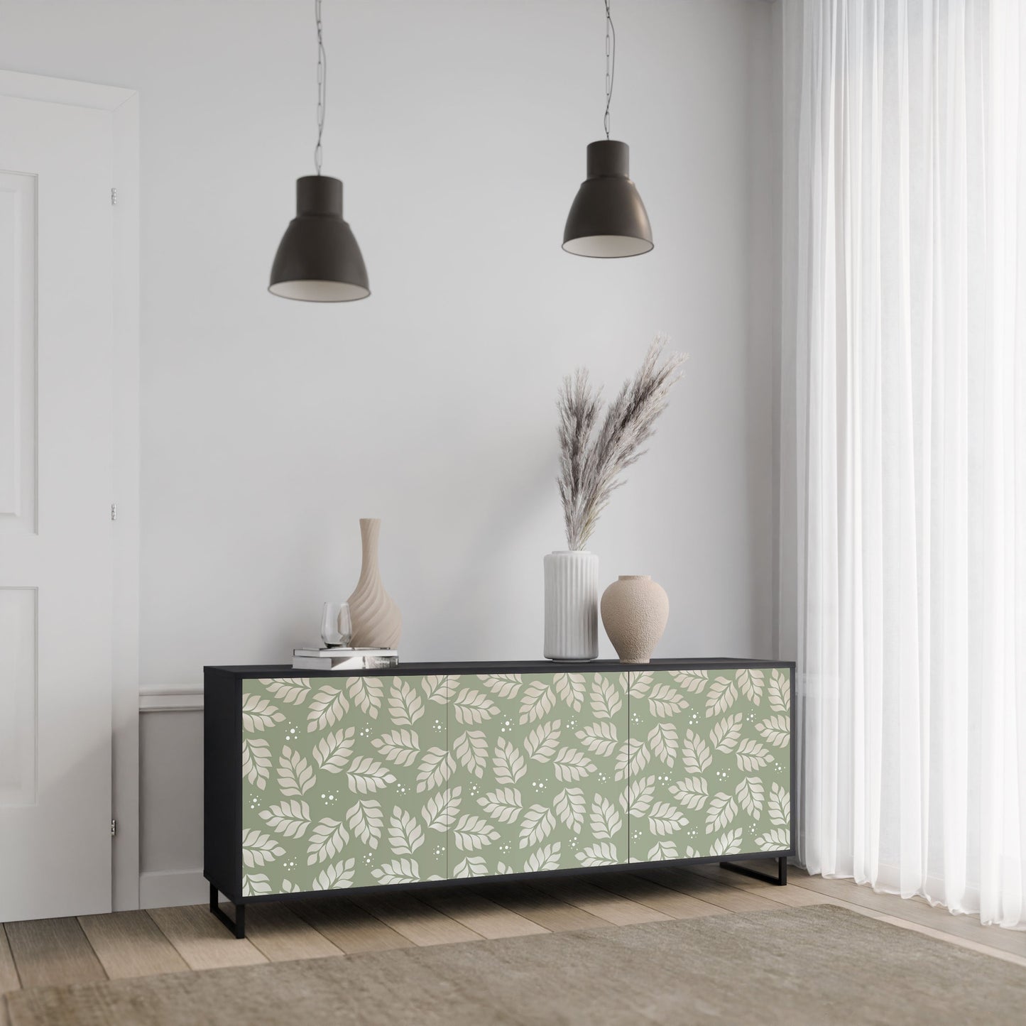 Credenza LEAVES ON GREEN a 3 ante in finitura nera