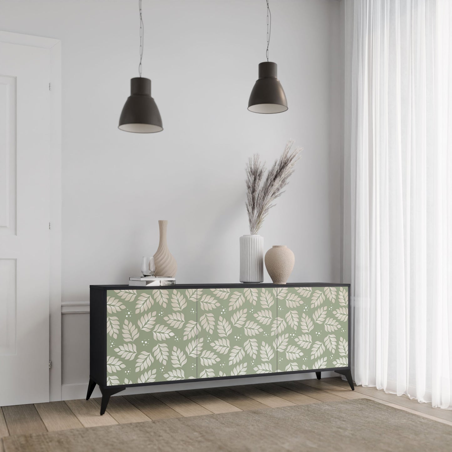 Credenza LEAVES ON GREEN a 3 ante in finitura nera