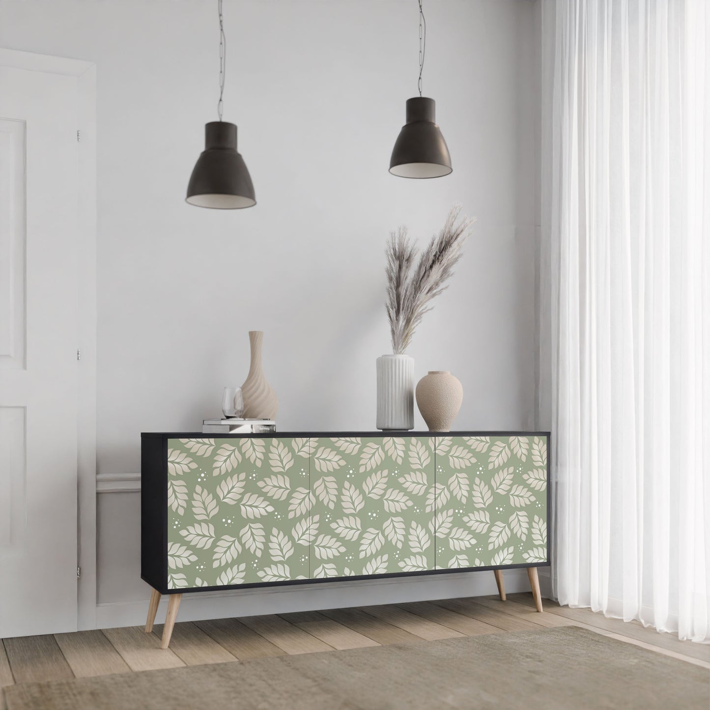 Credenza LEAVES ON GREEN a 3 ante in finitura nera