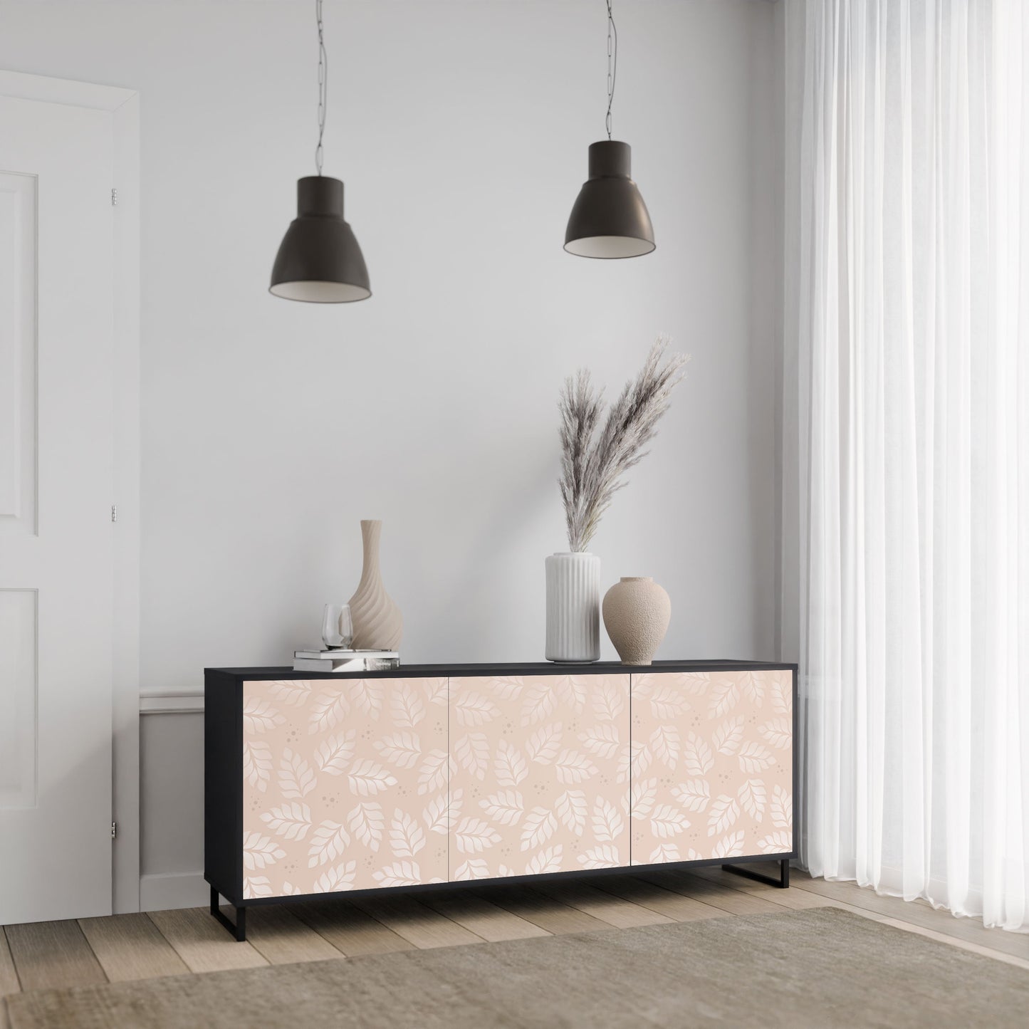 Credenza LEAVES ON BEIGE a 3 ante in finitura nera