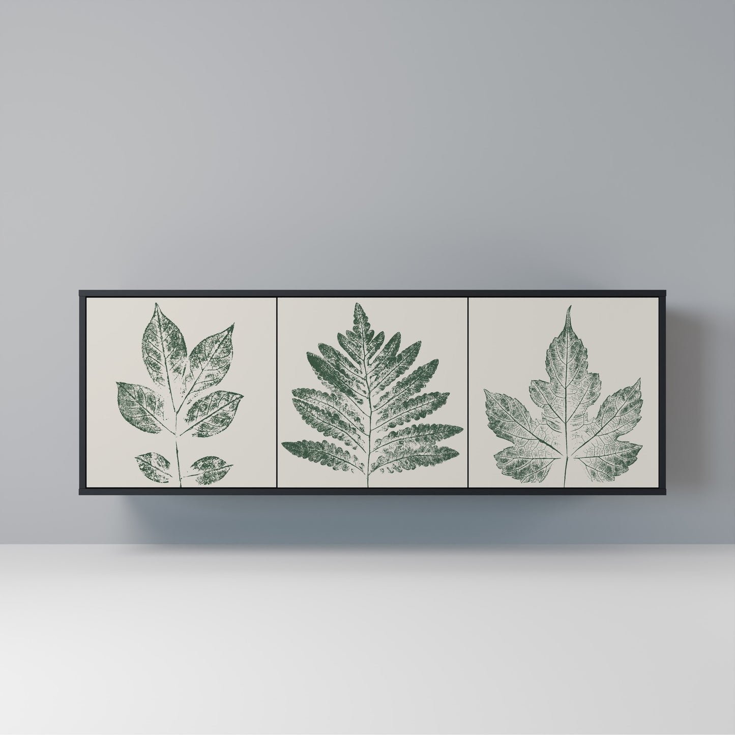 GREEN LEAFY STAMPS Madia a 3 Ante in Finitura Nera