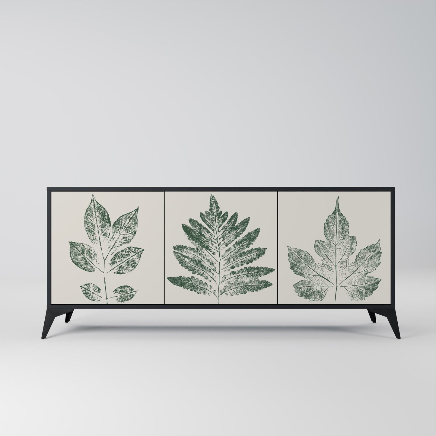 Credenza a 3 ante GREEN LEAFY STAMPS con finitura nera