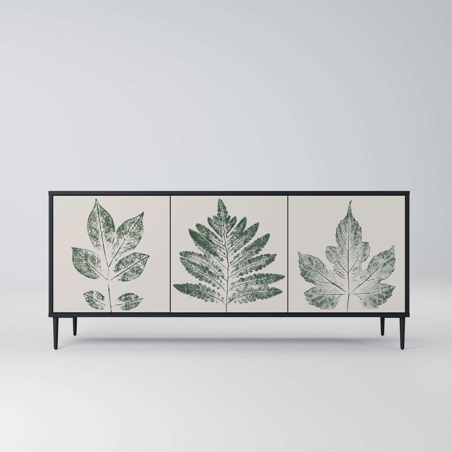 Credenza a 3 ante GREEN LEAFY STAMPS con finitura nera