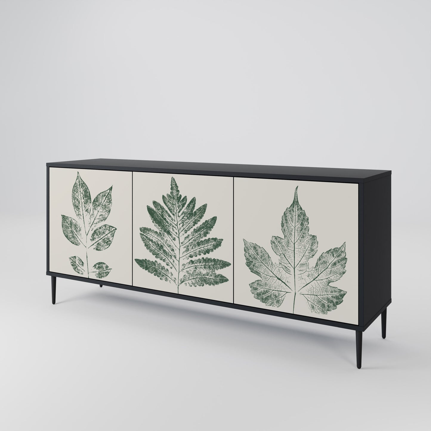 Credenza a 3 ante GREEN LEAFY STAMPS con finitura nera