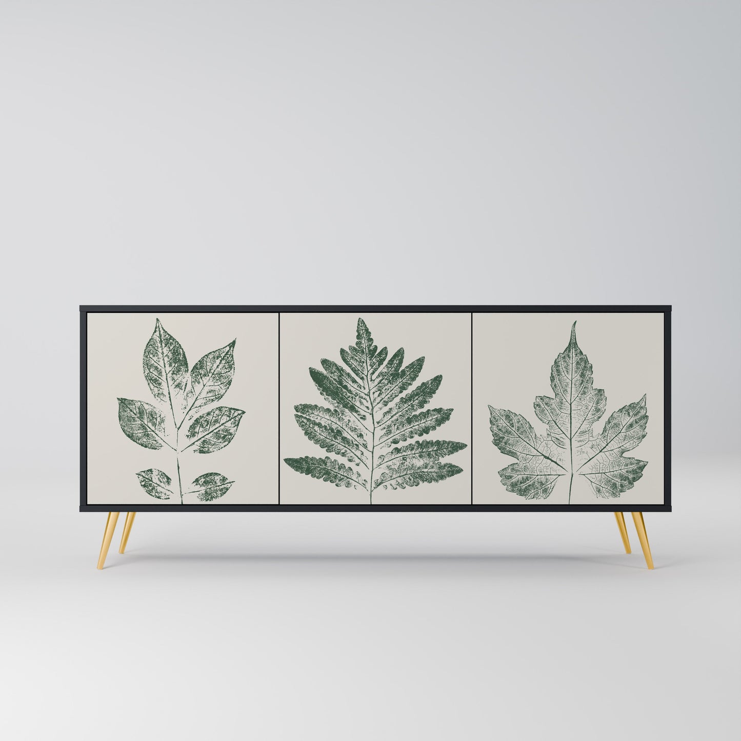 Credenza a 3 ante GREEN LEAFY STAMPS con finitura nera