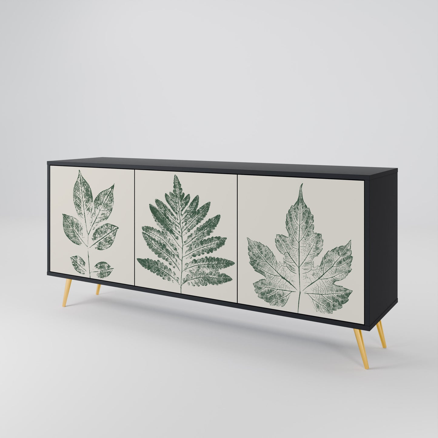 Credenza a 3 ante GREEN LEAFY STAMPS con finitura nera