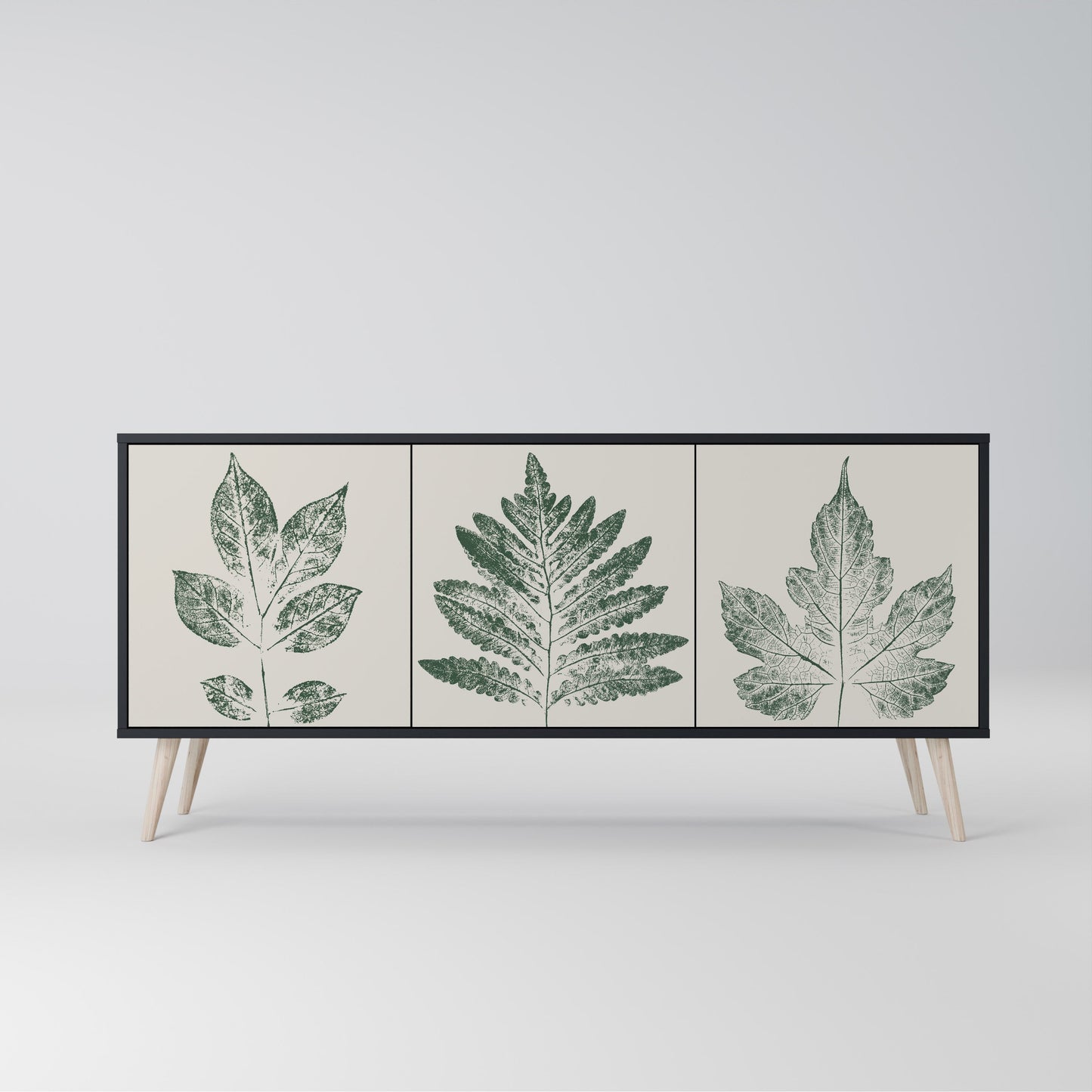 Credenza a 3 ante GREEN LEAFY STAMPS con finitura nera
