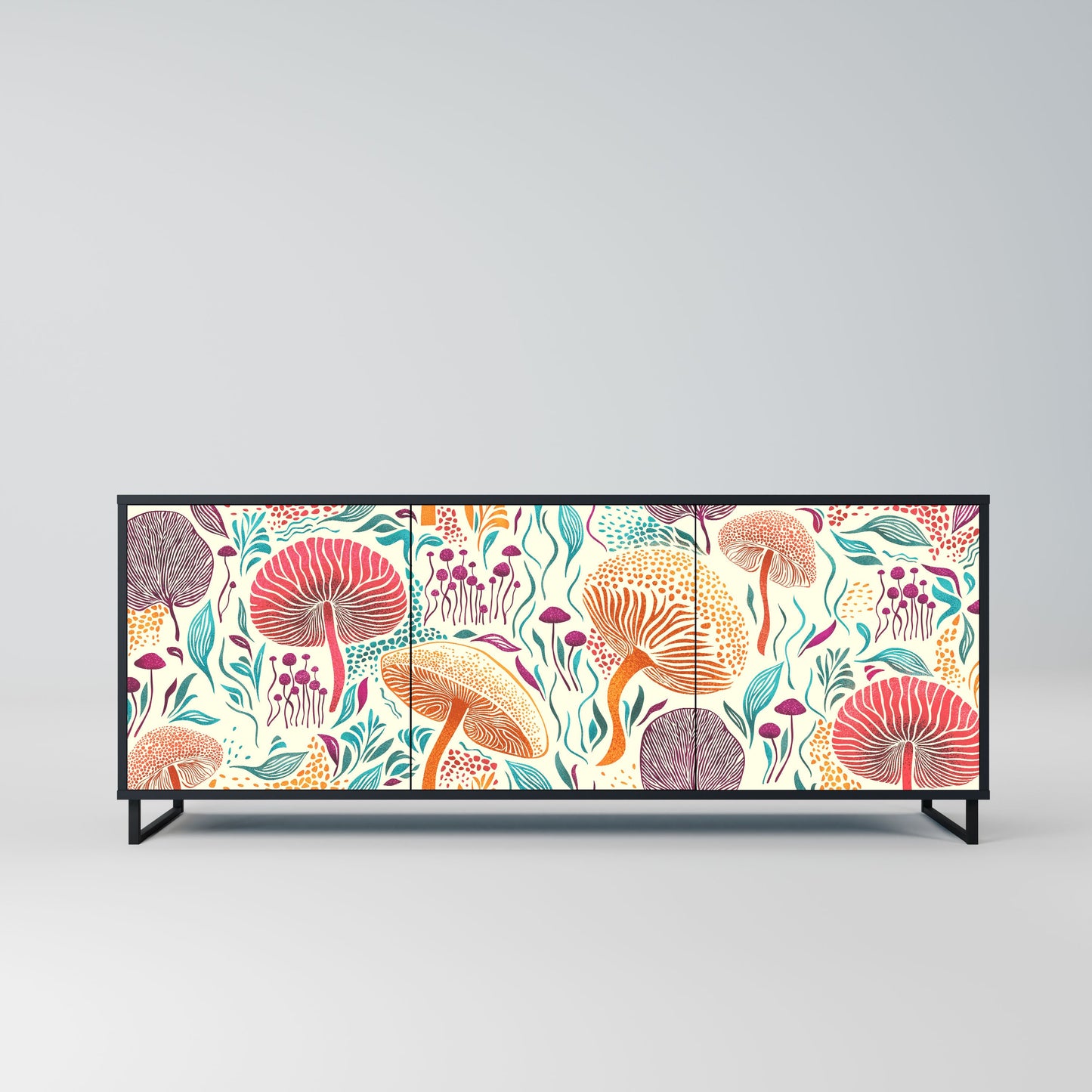 Credenza FUNGUS FANTASY a 3 ante in finitura nera