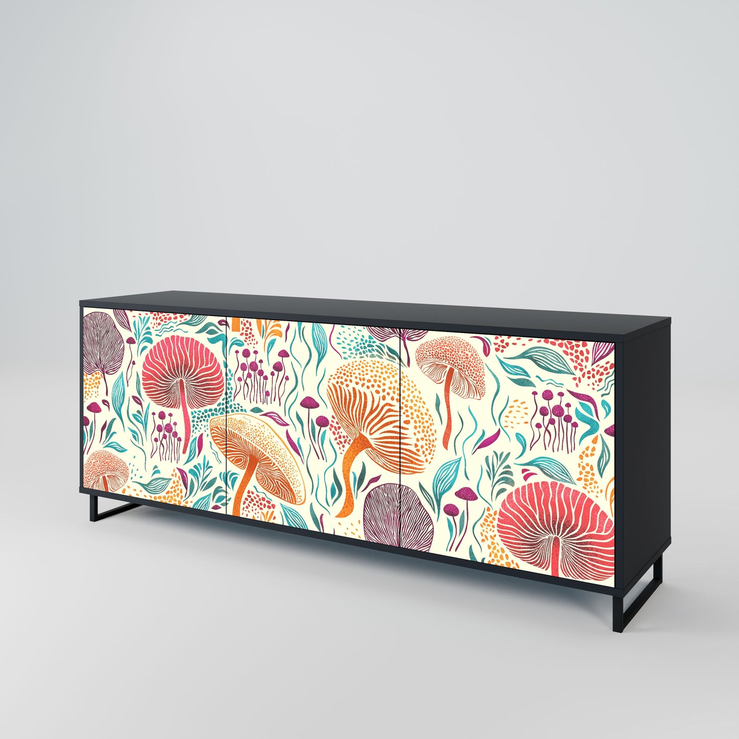 Credenza FUNGUS FANTASY a 3 ante in finitura nera