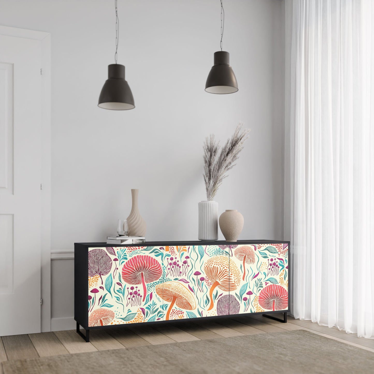 Credenza FUNGUS FANTASY a 3 ante in finitura nera