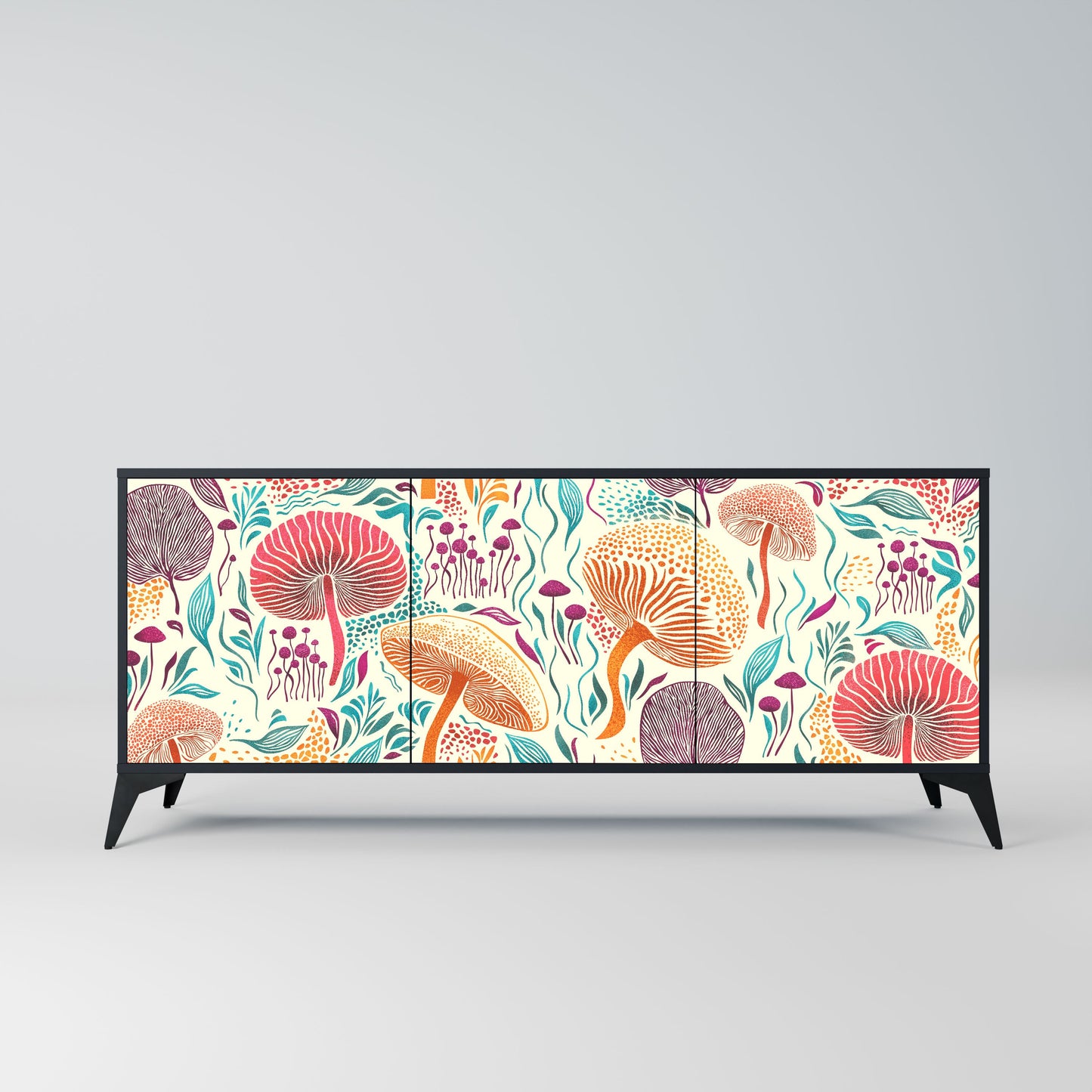 Credenza FUNGUS FANTASY a 3 ante in finitura nera