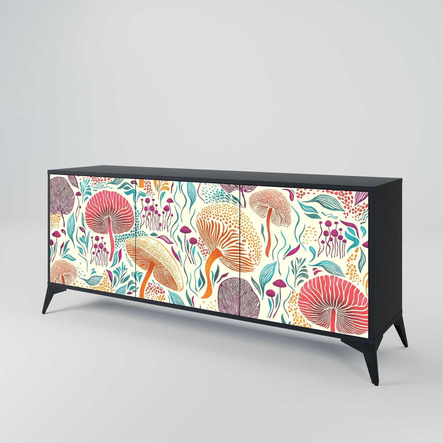 Credenza FUNGUS FANTASY a 3 ante in finitura nera